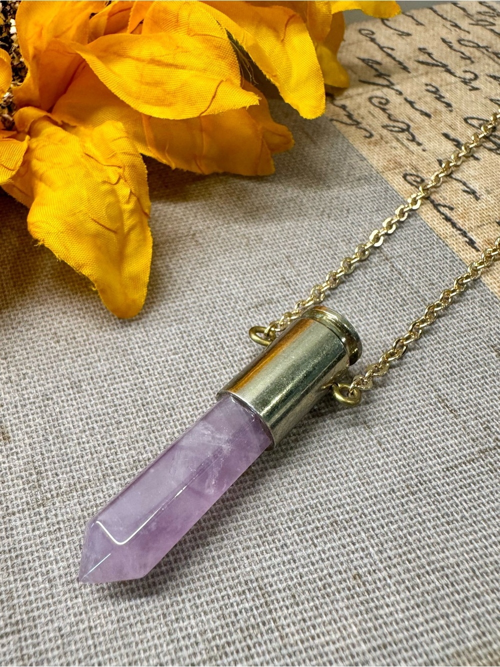New Natural Purple Amethyst Crystal Point Bullet Style Pendant Necklace